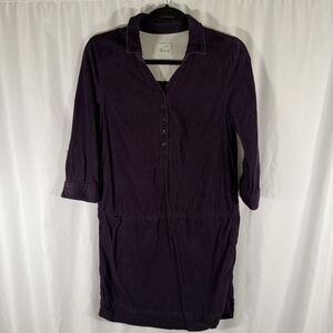 Anthropologie Odille Corduroy Dress Women's 0 Purple 3/4 Sleeve Pockets Cotton